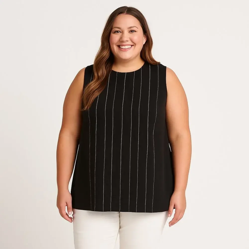 LAFAYETTE 148 NEW YORK Finesse Crepe Tayla Blouse Black Button Sleeveless XL